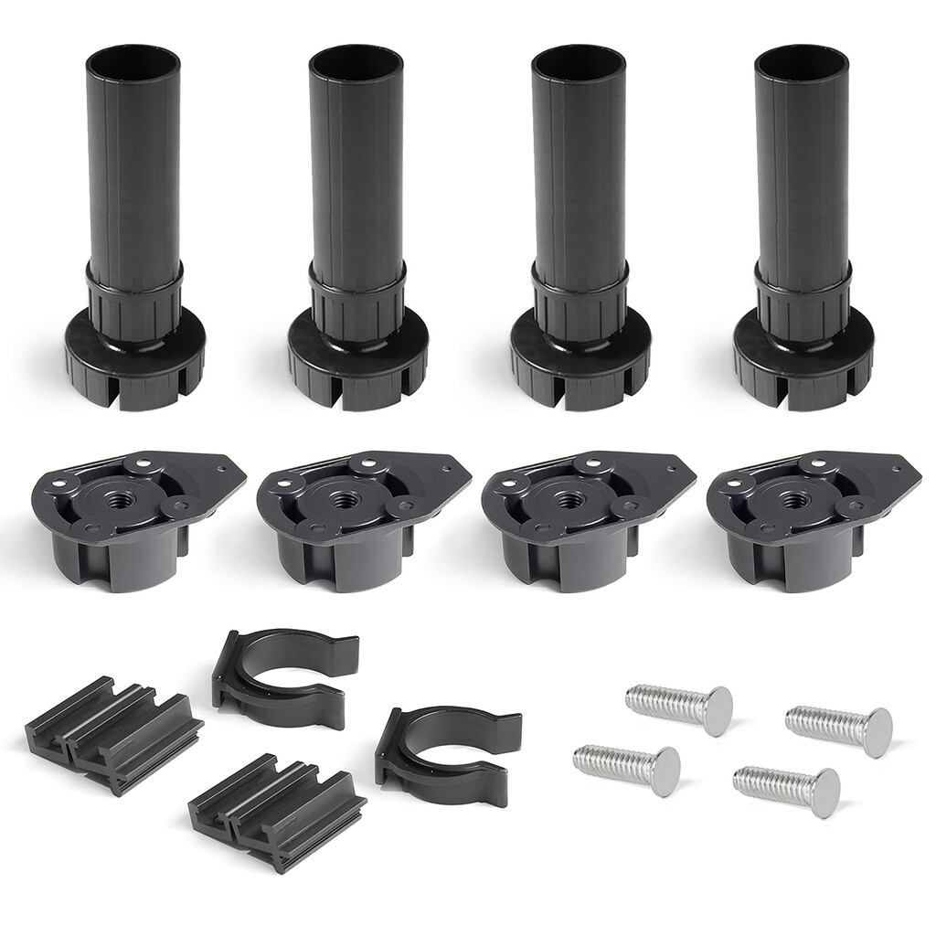 Kit de pies niveladores para mueble Bone, con base de fijación, altura 150 mm, regulable 148-190mm, Plástico, Negro-Primary