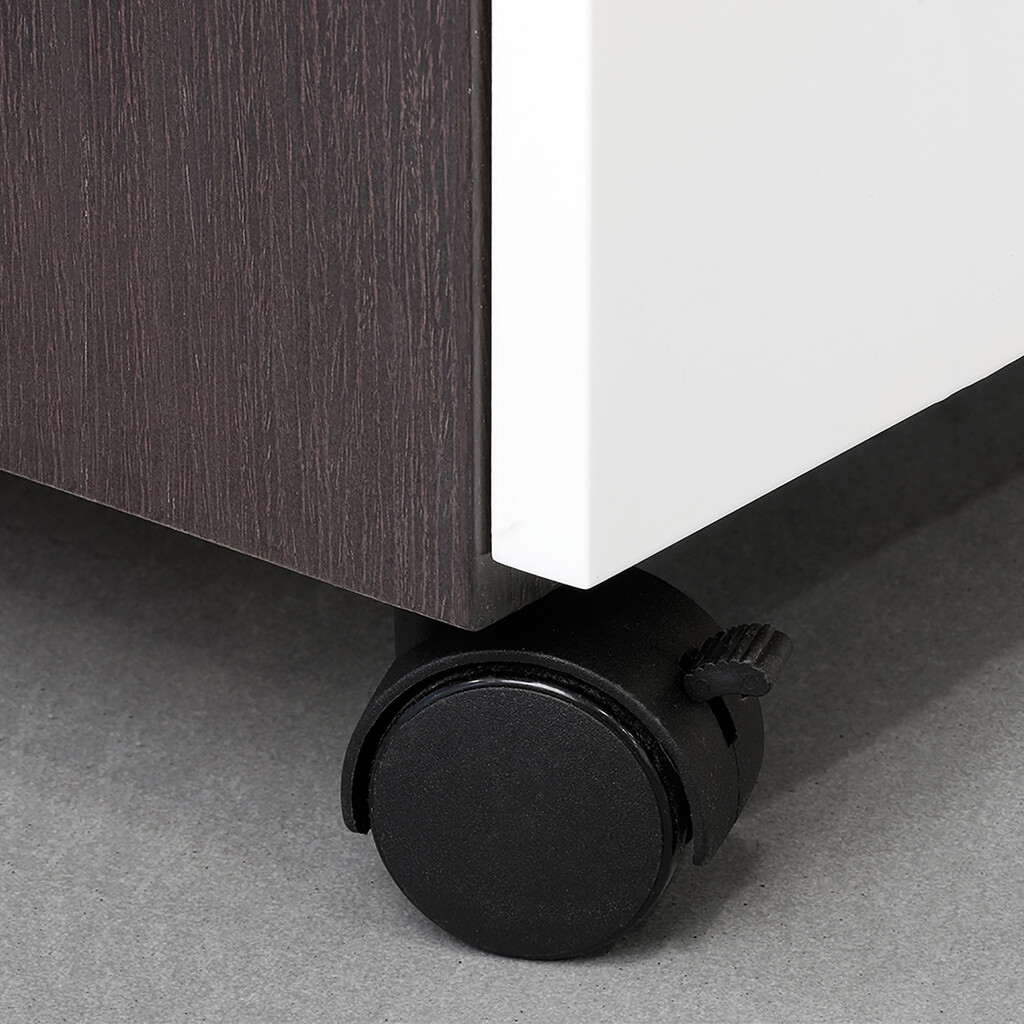 Lot von 4 Rollen für Schubladenschrank mit Montageplatte, 2 mit Bremse + 2 ohne Bremse, Stahl und Kunststoff, Schwarzer Kunststoff-2