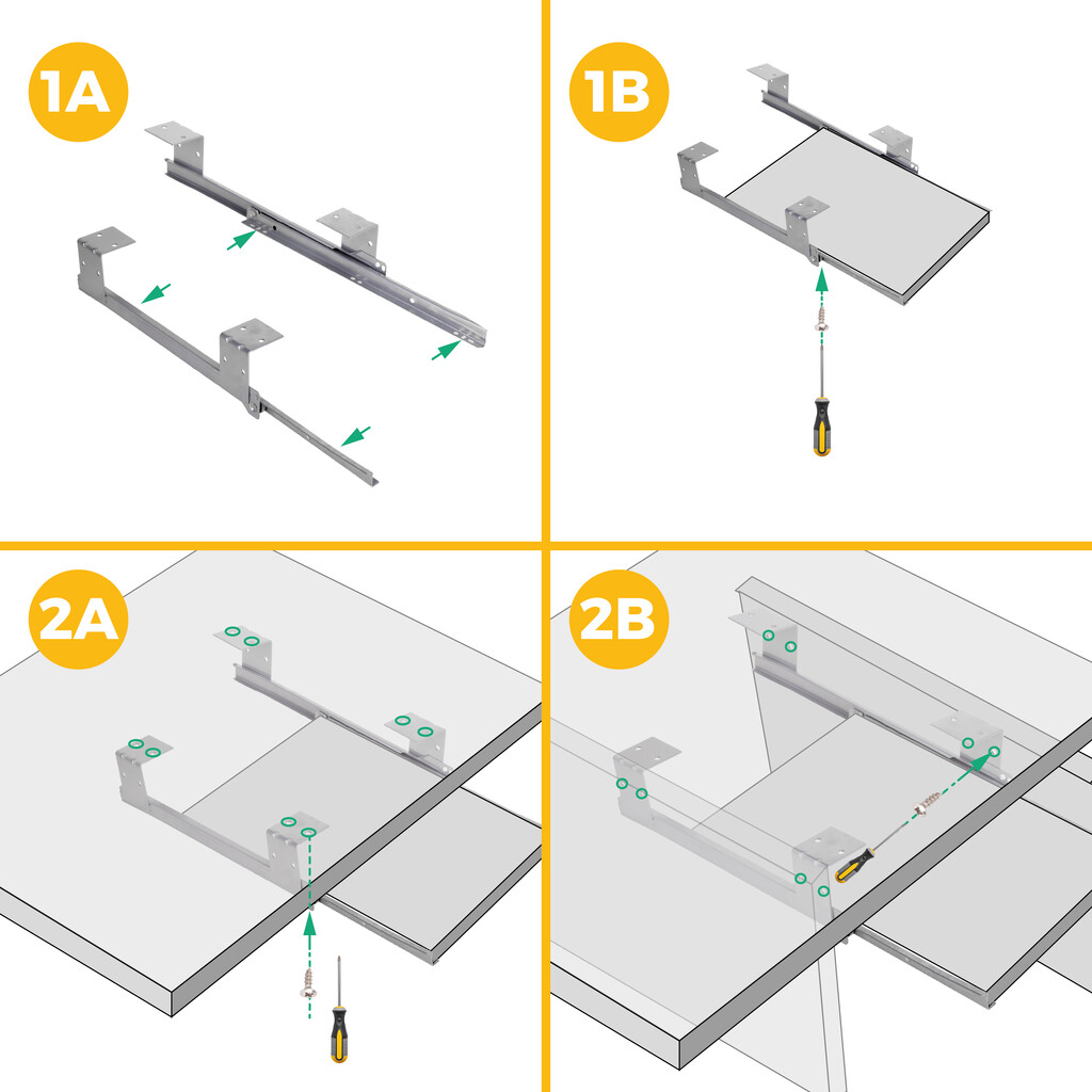 Set di guide porta tastiera con ruote in accaio, Acciaio, Verniciato alluminio-13