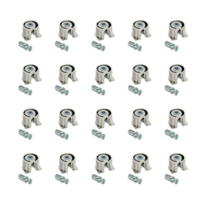 Satz von 20 Haken und Bolzen f&uuml;r Regalbefestigung, Haken Durchmesser 20mm, 12.5mm, Bolzen Durchmesser 6mm, 11mm, Zamak und Stahl, Vernickelt Produktfoto