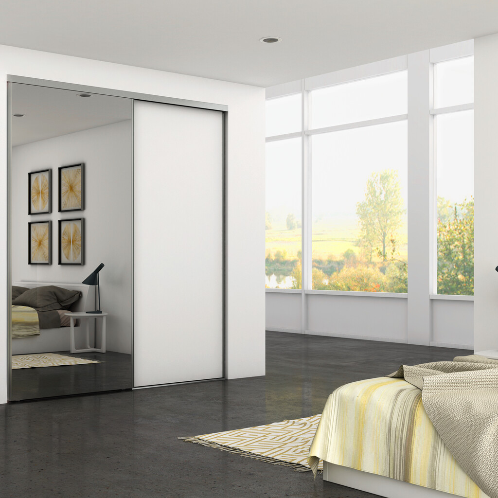 Set aus Hardware set für Placard 81 2-schiebig und sanft Schliessend Kleiderschrank, Wave Profil, Dicke 18mm, Paneele nicht inbegriffen, Matt eloxiert-2