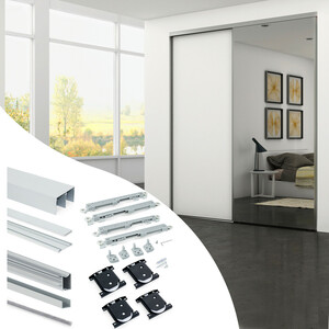 Set aus Hardware set f&uuml;r Placard 81 2-schiebig und sanft Schliessend Kleiderschrank, Wave Profil, Dicke 18mm, Paneele nicht inbegriffen, Matt eloxiert Produktfoto