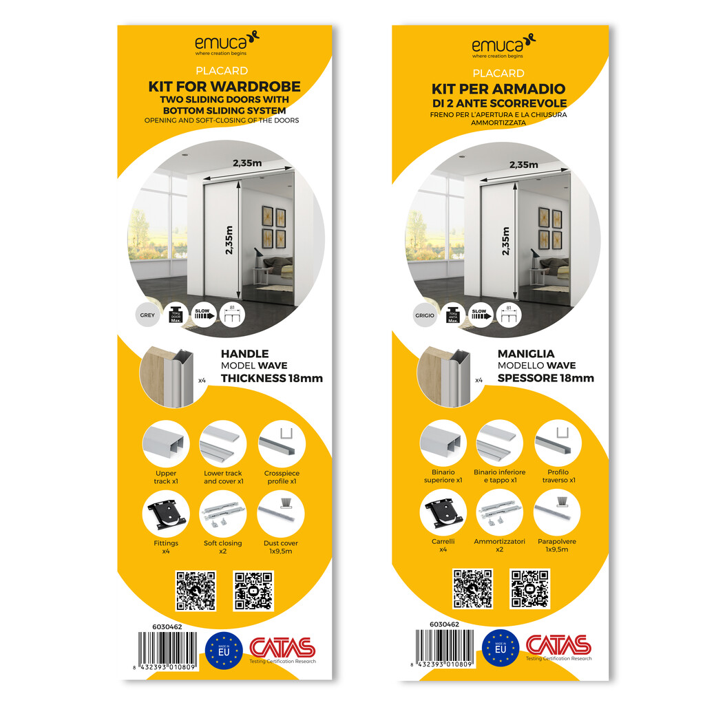 Set aus Hardware set für Placard 81 2-schiebig und sanft Schliessend Kleiderschrank, Wave Profil, Dicke 18mm, Paneele nicht inbegriffen, Matt eloxiert-4