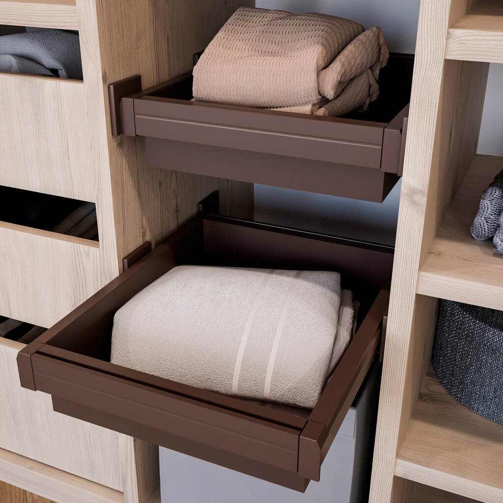 Kit of metal drawer and runner frame for Moka wardrobes, soft closing, adjustable, 900mm module, Steel and Aluminium, Moka colour-3
