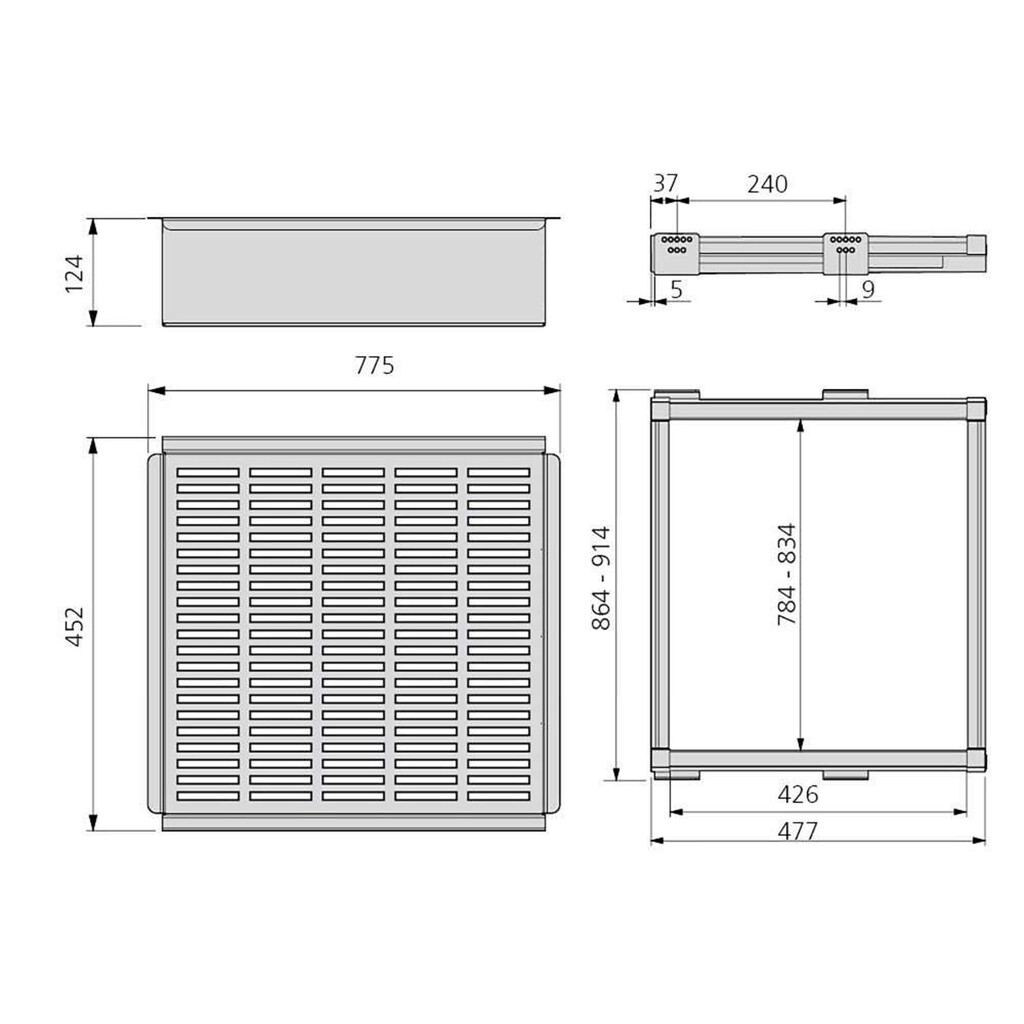 Kit of metal drawer and runner frame for Moka wardrobes, soft closing, adjustable, 900mm module, Steel and Aluminium, Moka colour-1