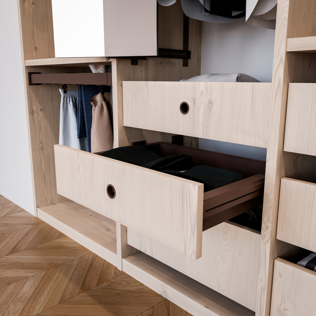 Kit of metal drawer and runner frame for Moka wardrobes, soft closing, adjustable, 900mm module, Steel and Aluminium, Moka colour-4