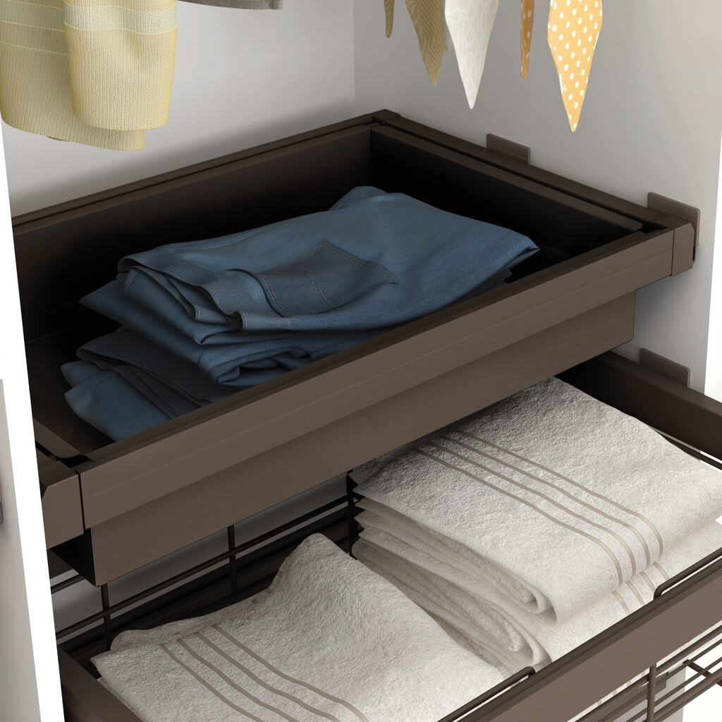 Kit of metal drawer and runner frame for Moka wardrobes, soft closing, adjustable, 900mm module, Steel and Aluminium, Moka colour-7