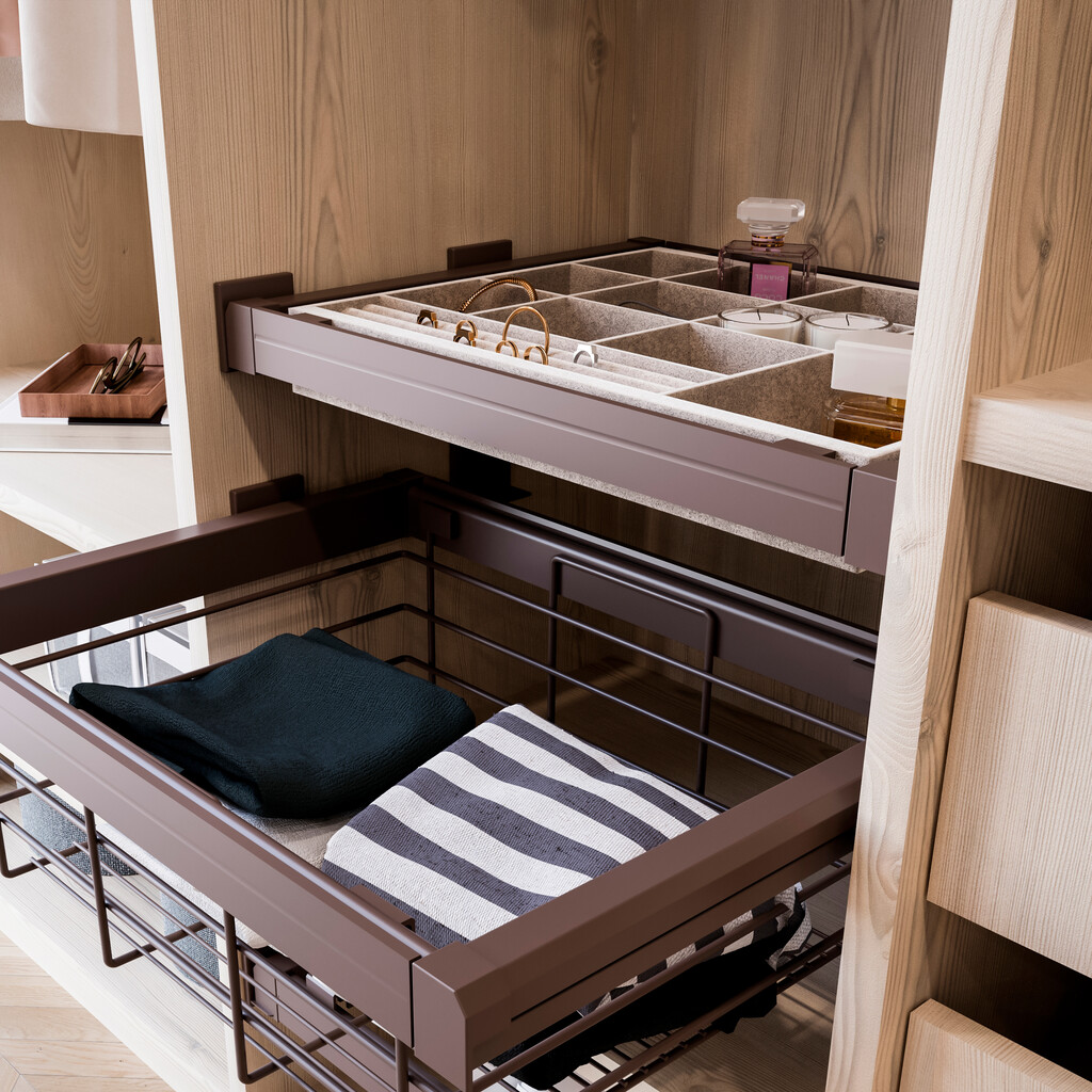 Kit of jewellery drawer and runner frame for Moka wardrobes, soft closing, adjustable, 800mm module, Steel and Aluminium, Moka colour-4