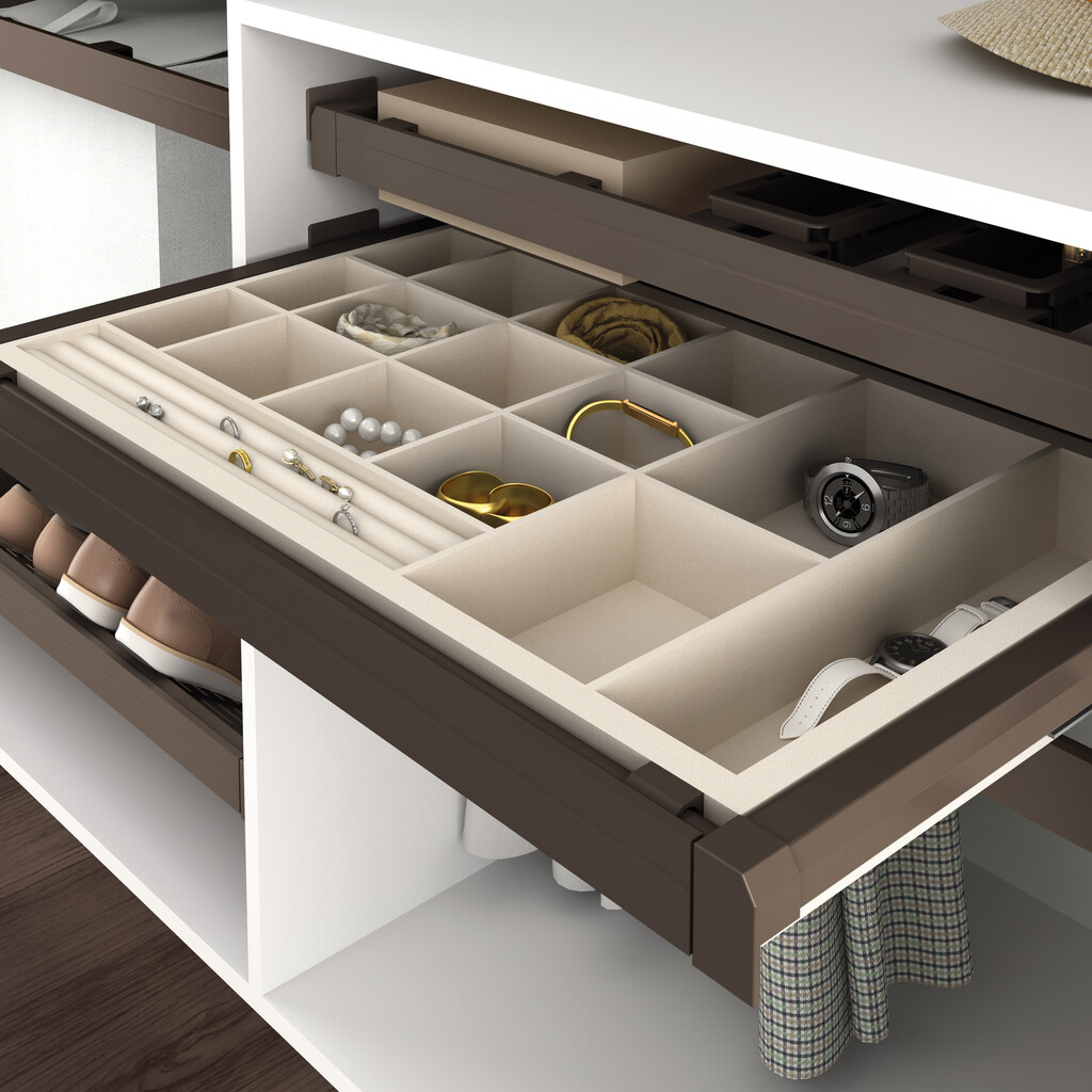 Kit of jewellery drawer and runner frame for Moka wardrobes, soft closing, adjustable, 800mm module, Steel and Aluminium, Moka colour-7