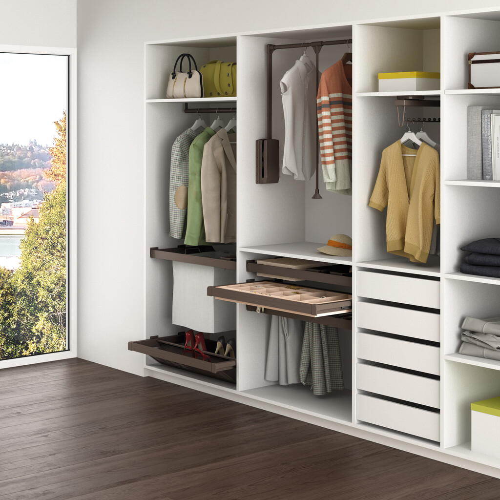 Kit of jewellery drawer and runner frame for Moka wardrobes, soft closing, adjustable, 800mm module, Steel and Aluminium, Moka colour-8
