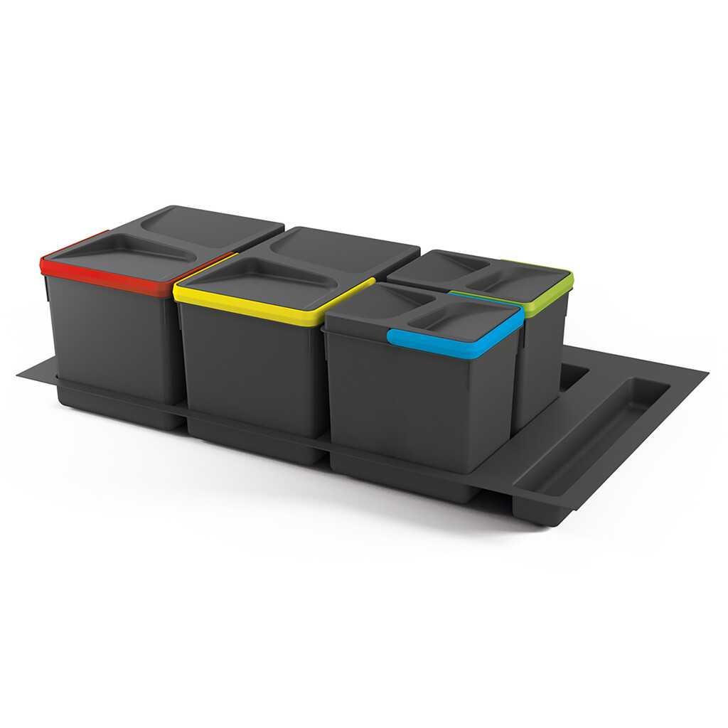 Lot für Küchen-Schubladen-Abfallsammler mit Sockel mit Boden Recycle Höhe 216mm, 2x12Liter, 2x6Liter, Modul 900mm, Kunststoff Anthrazitgrau-Primary