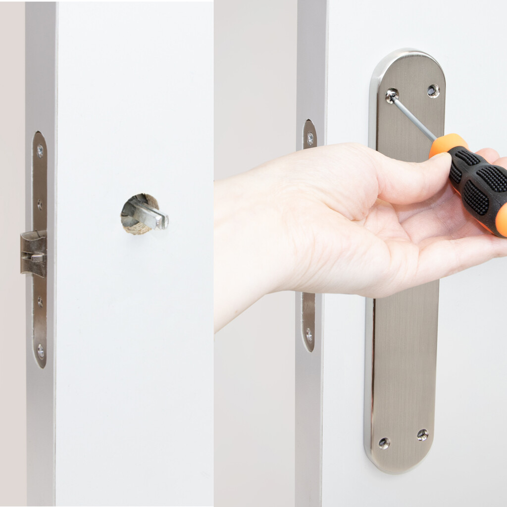 Satz Perth Innentürdrückergarnitur, mit Platte 43x250mm, Aluminium und Zamak, Nickel satiniert-4