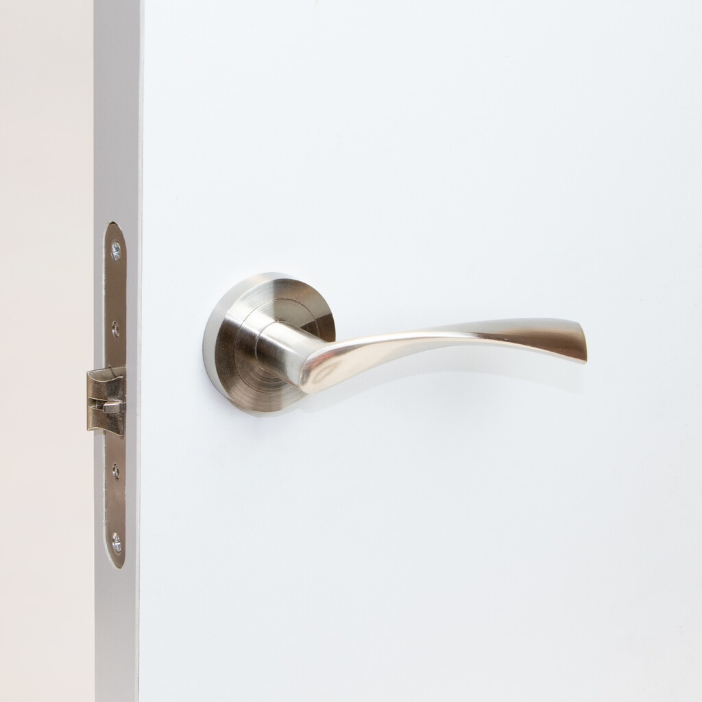 Lot de 5 poignées twist pour portes intérieures, avec rosace D.50mm, Aluminium, Nickel satiné-1