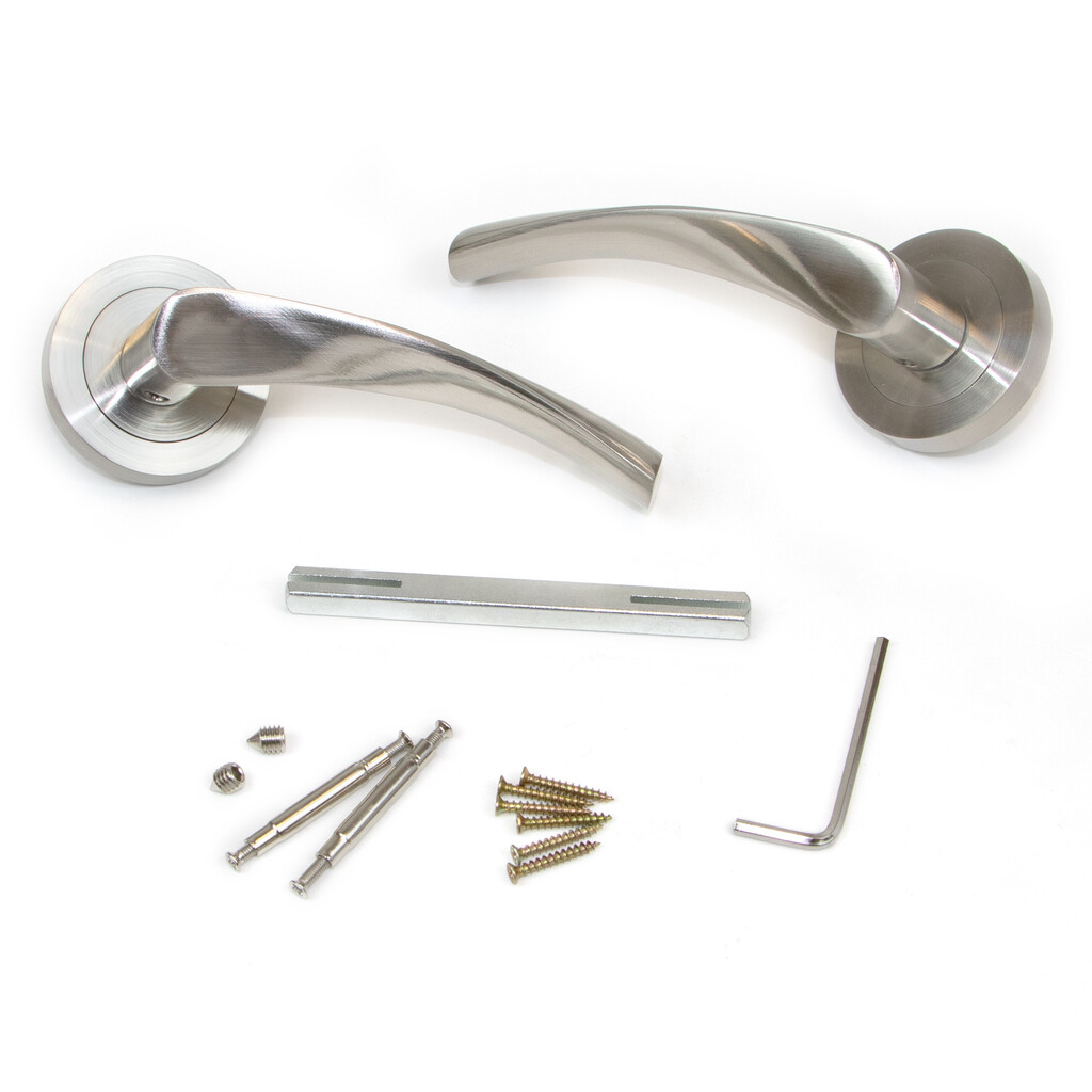 Lot de 5 poignées twist pour portes intérieures, avec rosace D.50mm, Aluminium, Nickel satiné-2