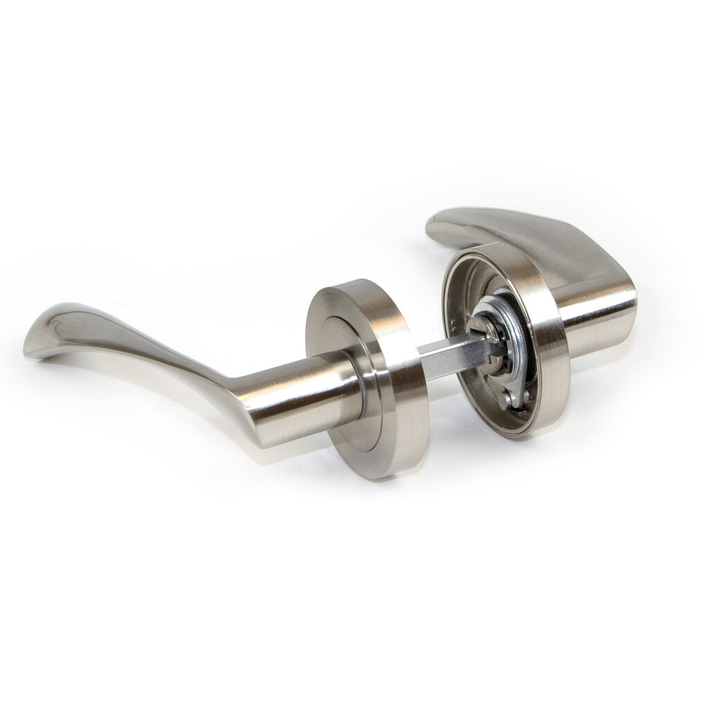 Lot de 5 poignées twist pour portes intérieures, avec rosace D.50mm, Aluminium, Nickel satiné-3