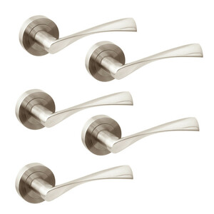 Lot de 5 poign&eacute;es twist pour portes int&eacute;rieures, avec rosace D.50mm, Aluminium, Nickel satin&eacute; photo du produit