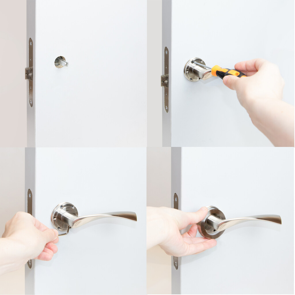 Lot de 5 poignées twist pour portes intérieures, avec rosace D.50mm, Aluminium, Nickel satiné-4
