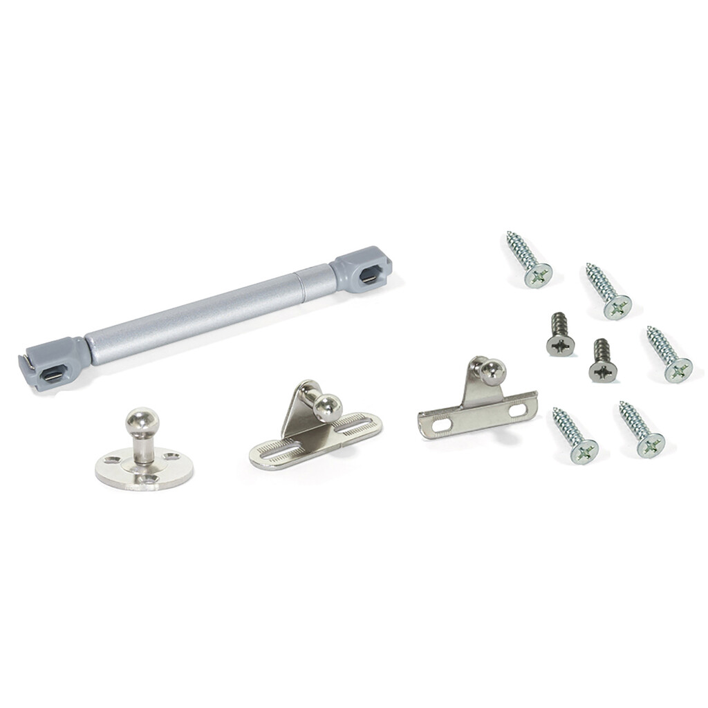 Pistón para puertas abatibles H, 12kg, recorrido 100mm, con enganches, Acero y Plástico, Gris metalizado-Primary