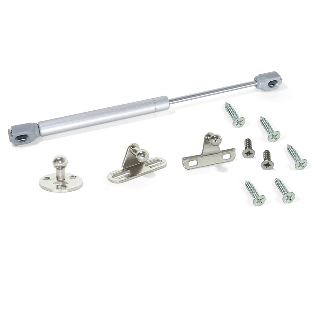 Piston for lift-up doors H, 5kg, distance range 80mm, with hooks, Steel and Plastic, Grey metallic-Primary
