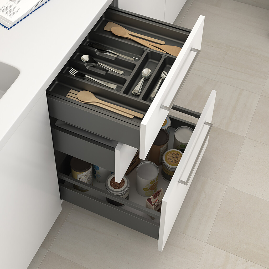 Juego de barandillas para cajón de cocina y baño, Profundidad 400mm, Acero, Gris antracita-2