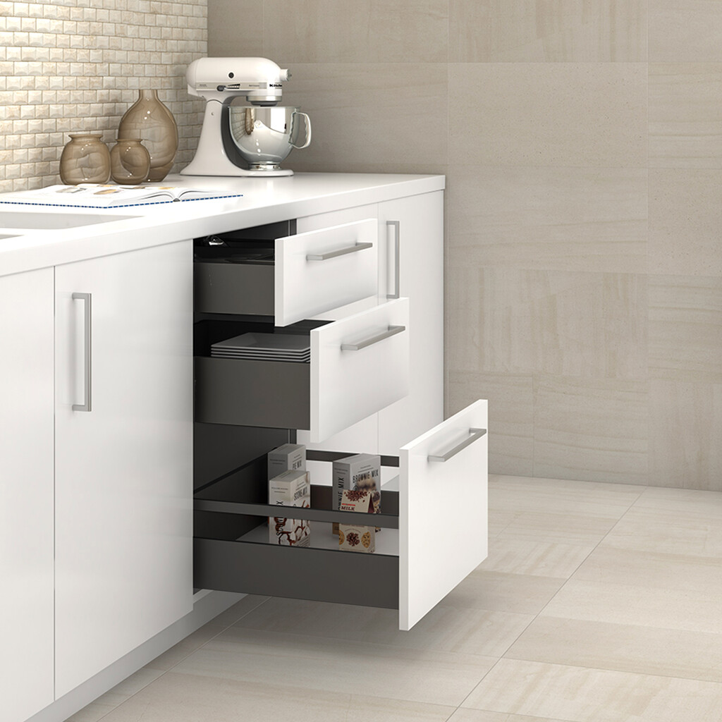 Juego de barandillas para cajón de cocina y baño, Profundidad 400mm, Acero, Gris antracita-4