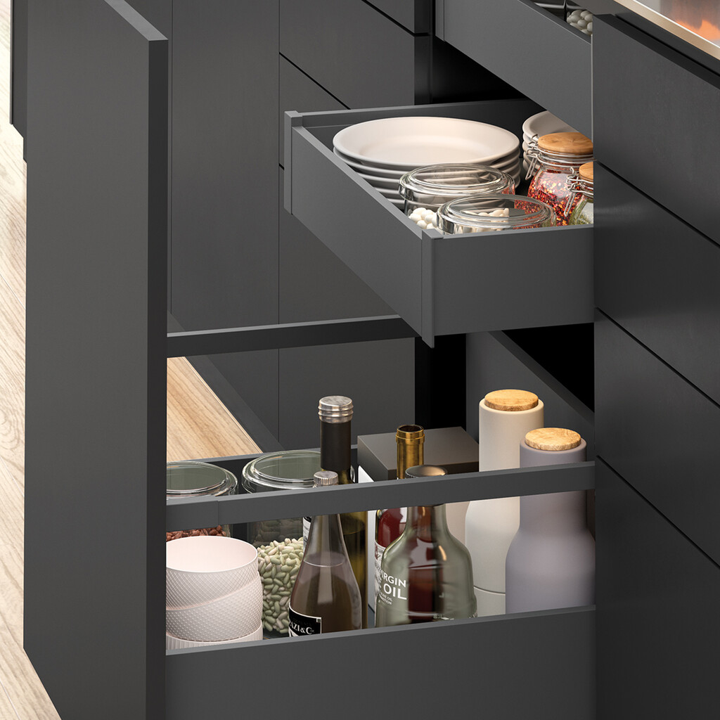Pair of Kitchen and Bathroom drawer rails, depth 450mm, Steel, Anthracite Grey-3