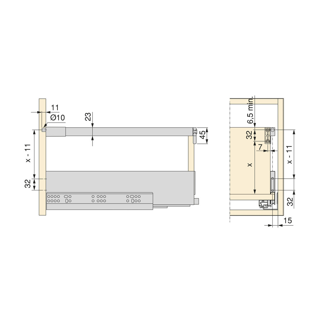 Pair of Kitchen and Bathroom drawer rails, depth 500mm, Steel, White painted-1