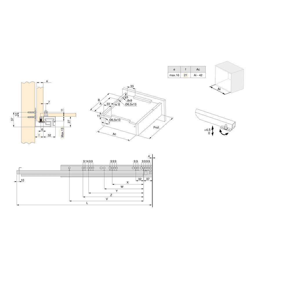 Pair of Concealed runners for drawers Silver, full extension, with soft closing, depth 450mm, Steel, Zinc plated-1