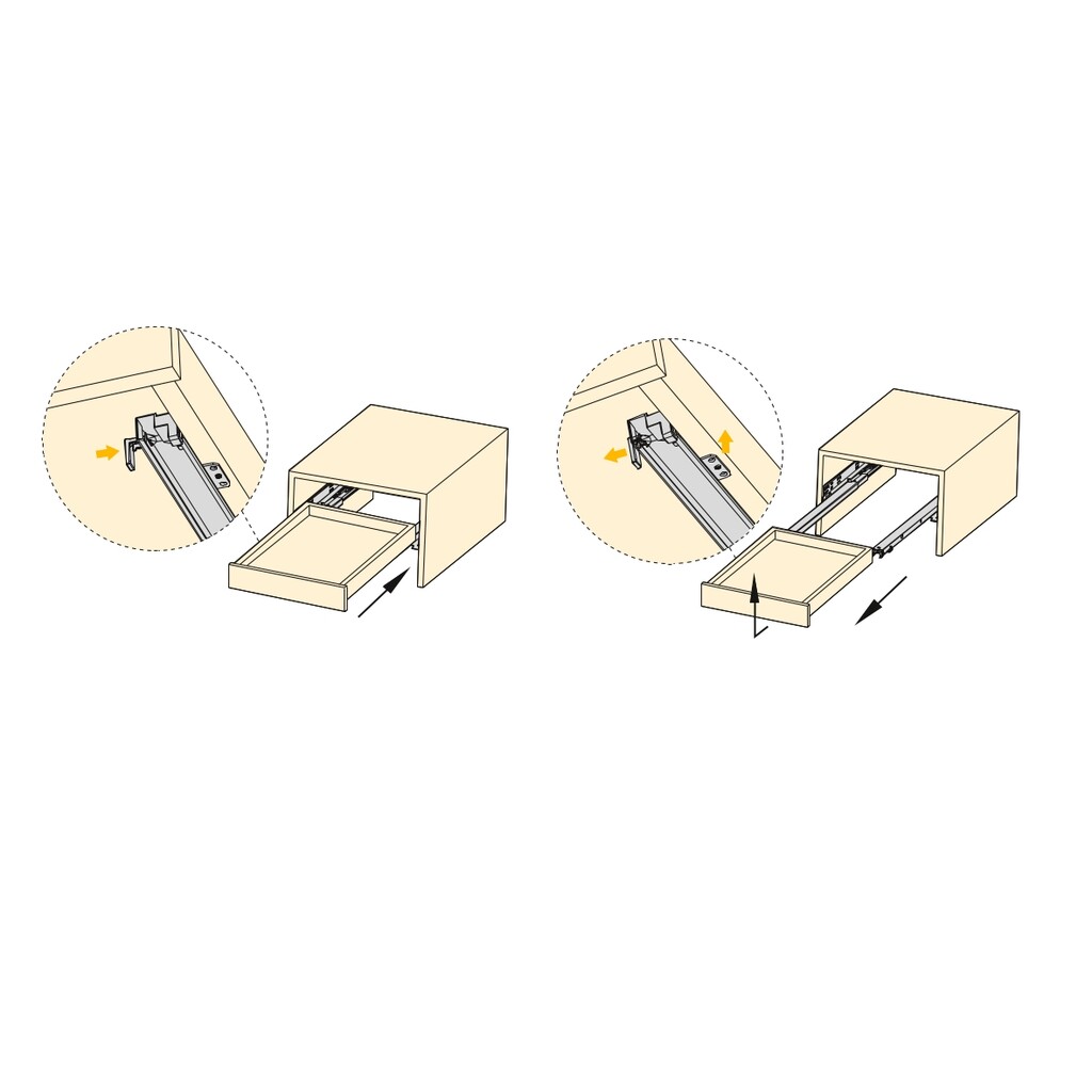 Pair of Concealed runners for drawers Silver, full extension, with push-out, depth 400mm, Steel, Zinc plated-2