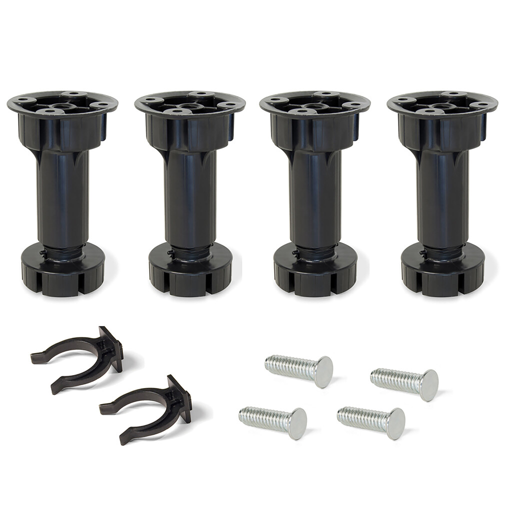 Kit de pies niveladores para mueble Bone, con base premontada, altura 120mm, regulable 118-135mm, Plástico, Negro, 50 kits-Primary