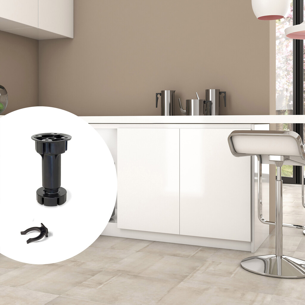 Kit di piedini regolabili per mobile Bone, con base preassemblata, altezza 150 mm, regolabile 148-165 mm, Tecnoplastica, Nera, 50 kit-3