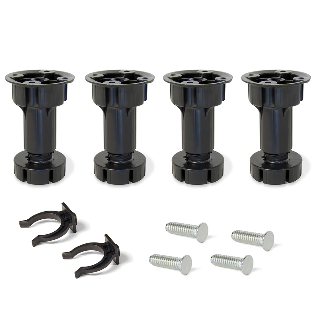 Kit de pies niveladores para mueble Bone, con base premontada, altura 100mm, regulable 98-115mm, Plástico, Negro, 50 kits-Primary