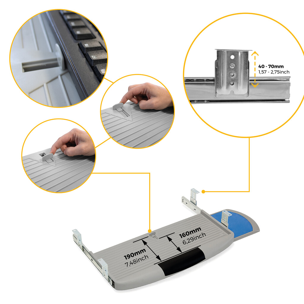 Półka pod klawiaturę Mickey2, Stal i Plastik, Szary-12