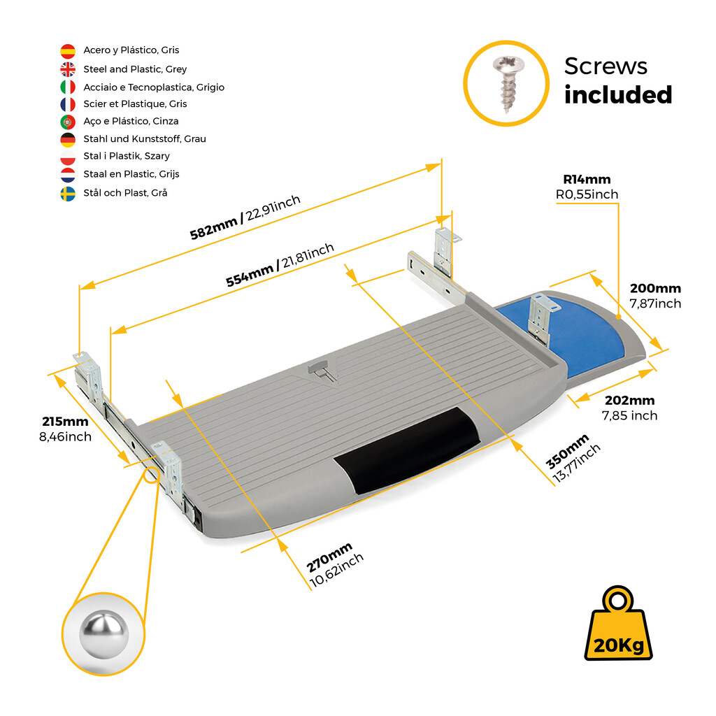 Półka pod klawiaturę Mickey2, Stal i Plastik, Szary-9