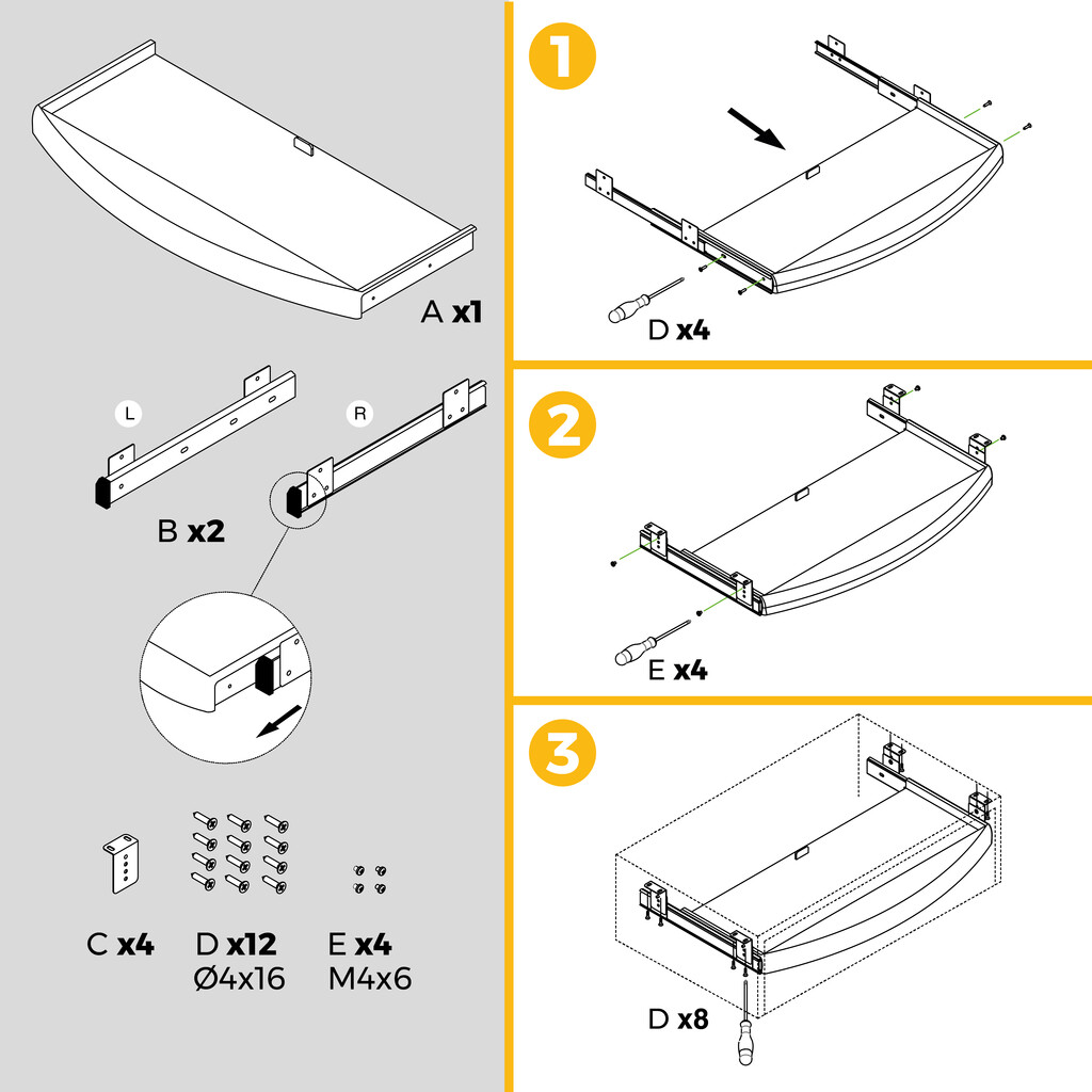 Półka pod klawiaturę Mickey2, Stal i Plastik, Szary-13