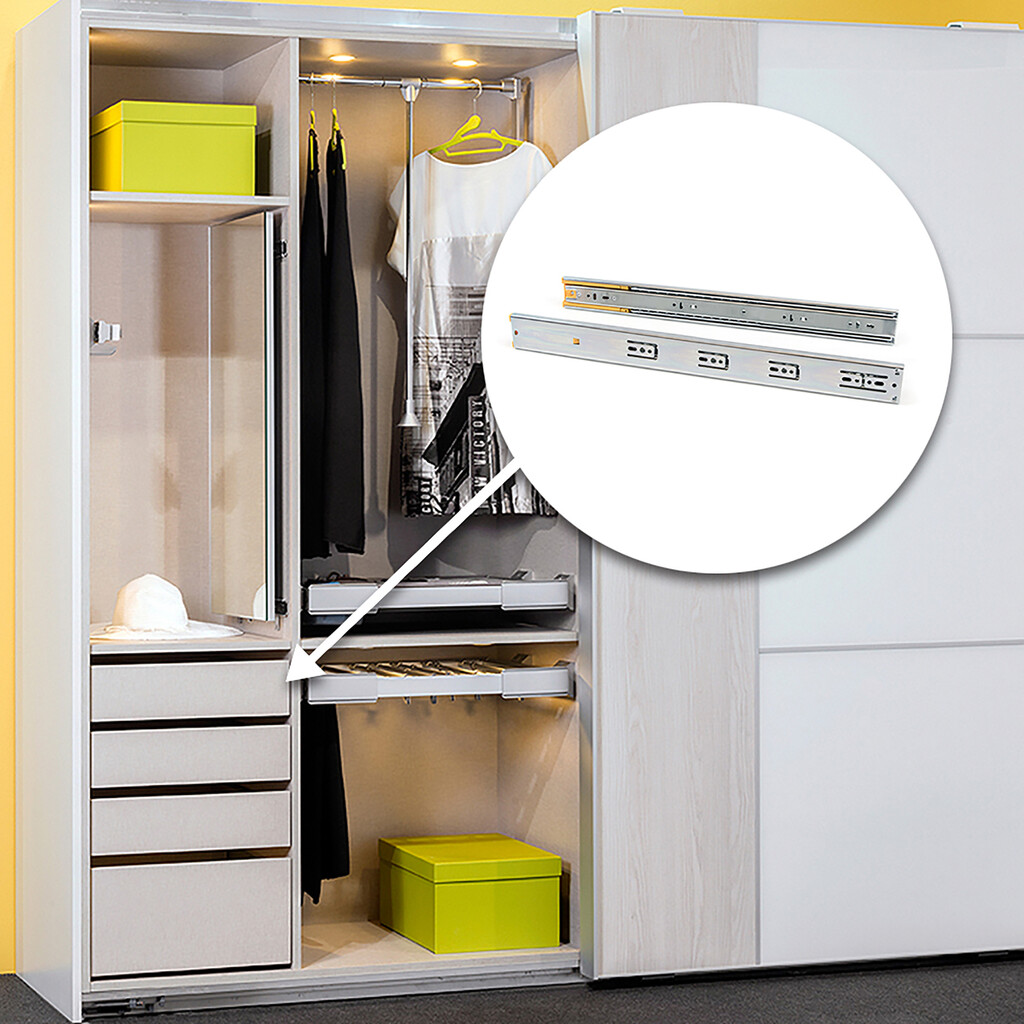 Juego de guías de bolas para cajones con extracción total y cierre suave, altura 45mm, logitud 300mm, Acero, Cincado-4