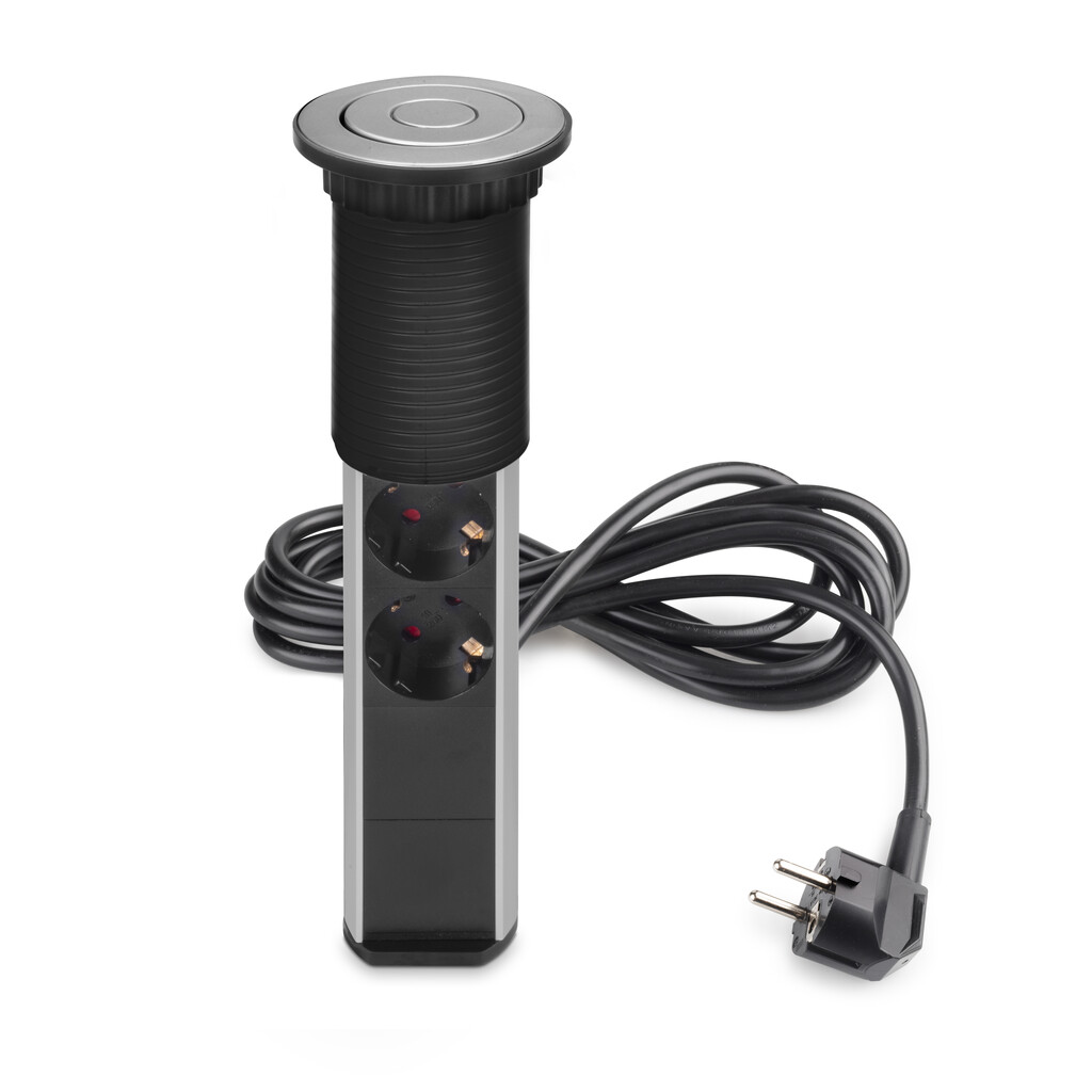 Multiconector extraíble Vertikal, 3 enchufes tipo Schuko, 2 USB tipo A, Plástico y Aluminio, Gris metalizado-11