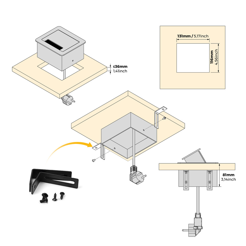 Multiconector Atom 14 para escritório, EU, Pintado preto, Aço e Plástico e Alumínio-7