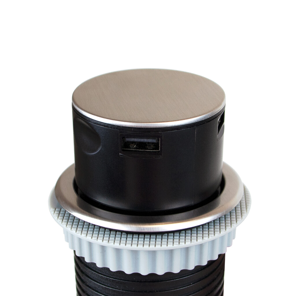Vertikal Push 60 pull-out multi-connector, diametre 60mm, 2 x Schuko plugs, 2 x USB type A, Steel and Plastic, Stainless steel-4