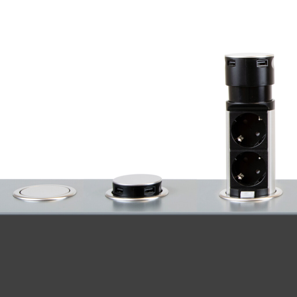 Vertikal Push 60 pull-out multi-connector, diametre 60mm, 2 x Schuko plugs, 2 x USB type A, Steel and Plastic, Stainless steel-7