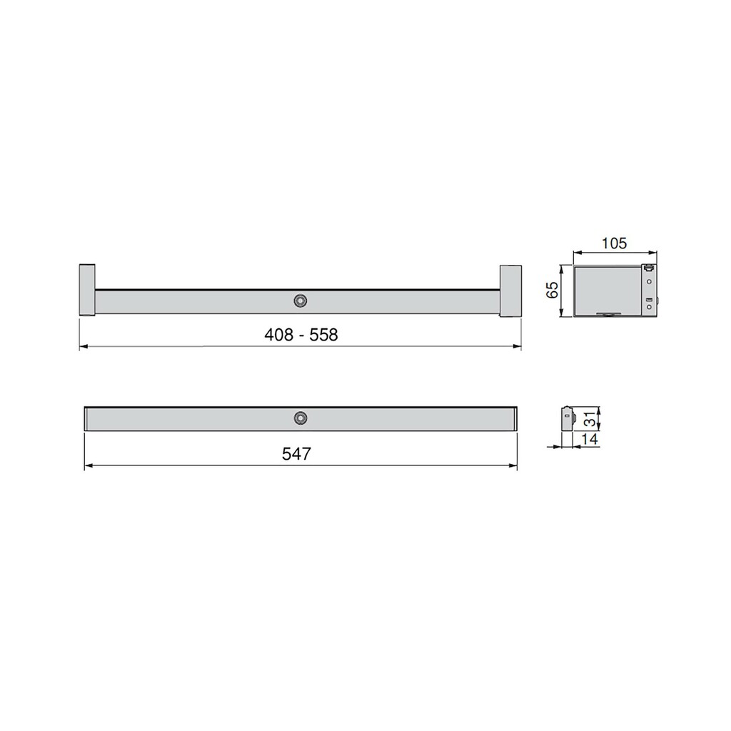 Barra para armario con luz LED Castor, batería extraible y sensor de movimiento, L558mm, Plástico y aluminio, Gris metalizado-1