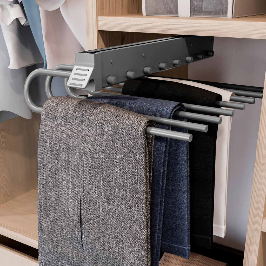 Ausziehbarer Hosenbügel, Links, Grau metallic, Stahl und Kunststoff-4