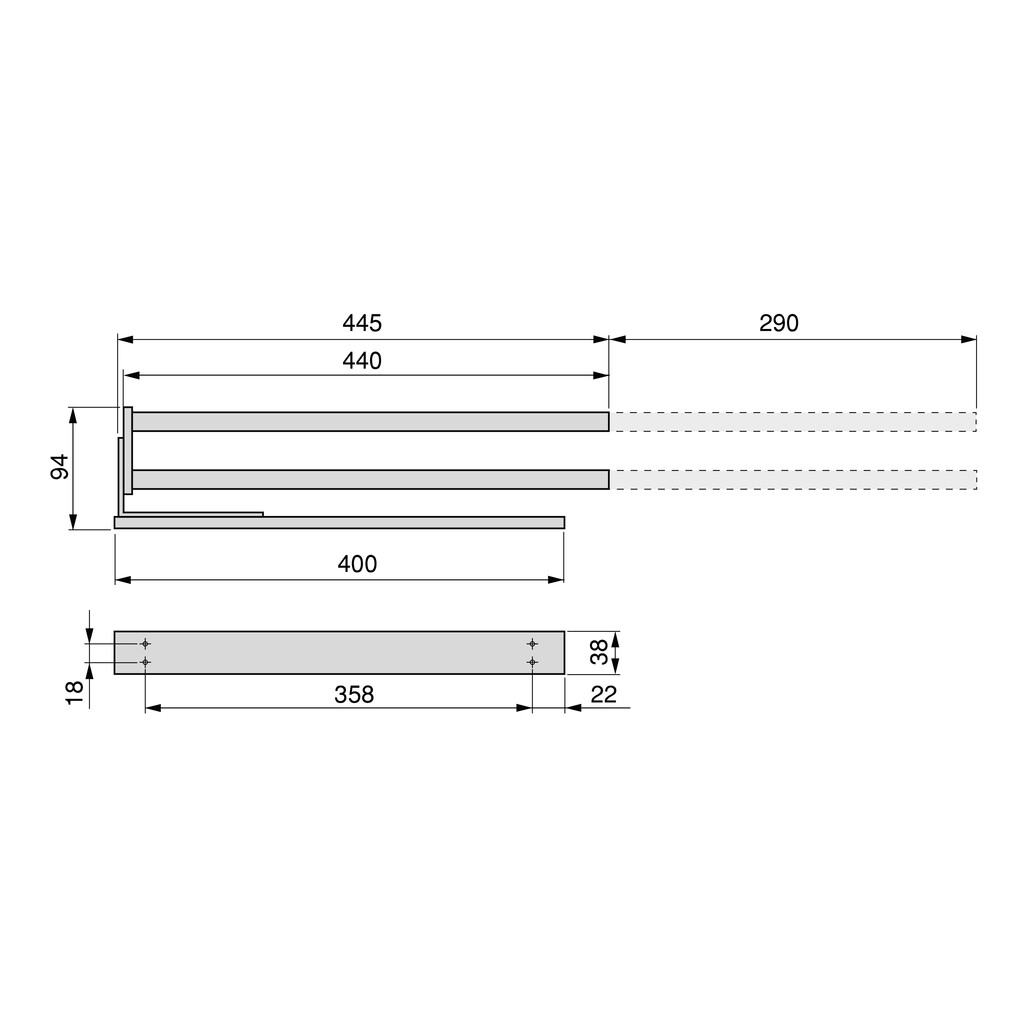 Towel rack extendable, 2 arms, Aluminium, Matt anodised-1