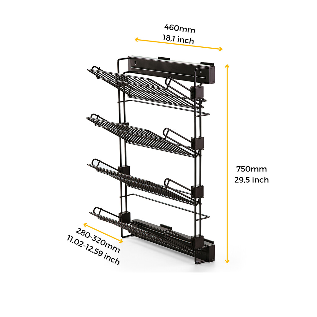 Schuh-Regal seitlich ausziehbar Moka, Rechts, Stahl, Mokka-2