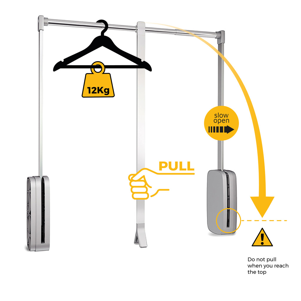 Sling pull down wardrobe rail lift, 450 - 600, Chrome plated, Steel and Plastic-8