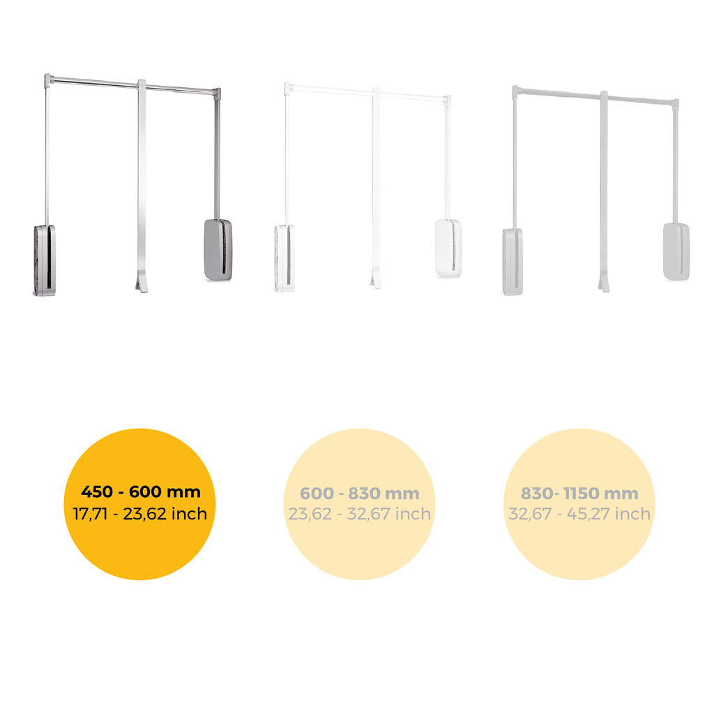 Sling pull down wardrobe rail lift, 450 - 600, Chrome plated, Steel and Plastic-9