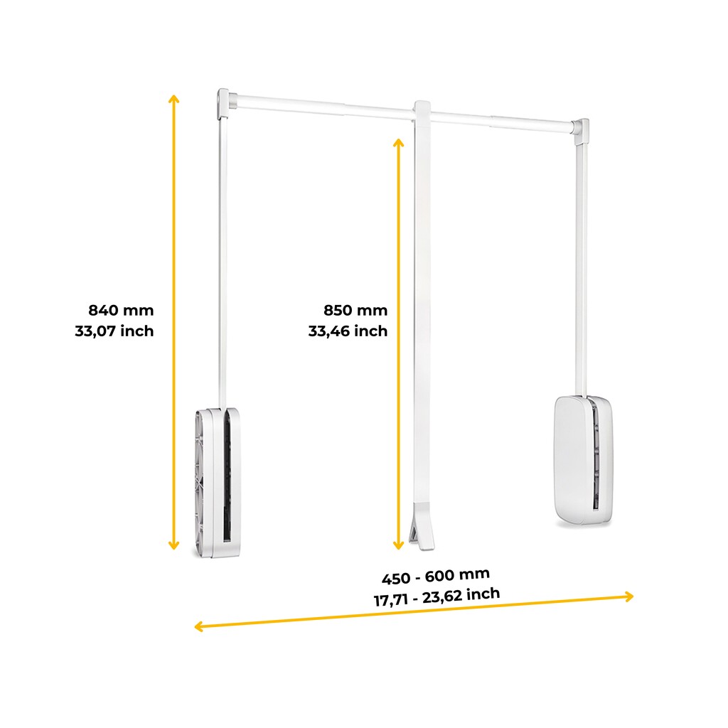 Sling pull down wardrobe rail lift, 450 - 600, White plastic, Steel and Plastic-2