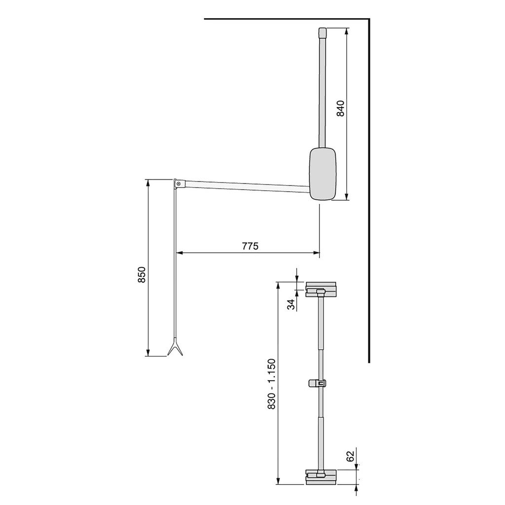 Penderie rabattable pour armoire Sling, 830 - 1150, Chromé, Acier et Plastique.-1