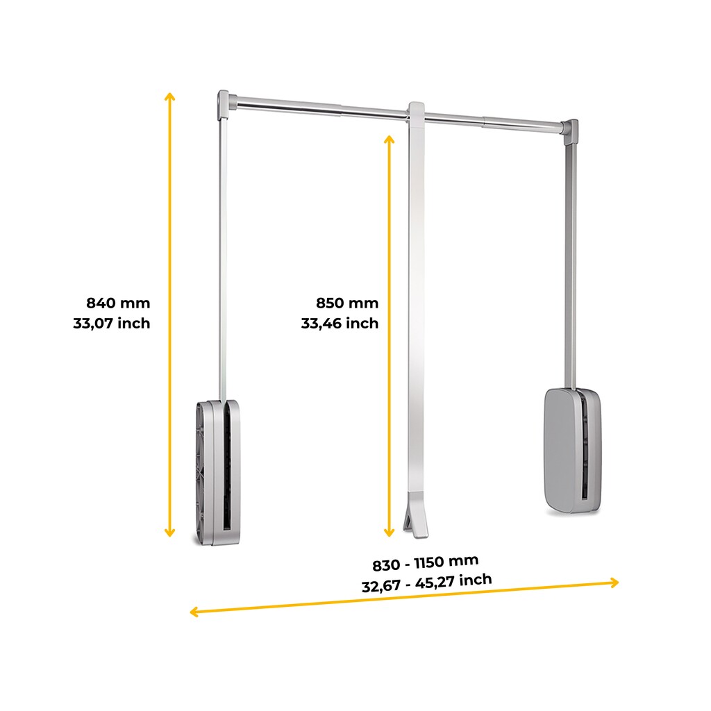 Penderie rabattable pour armoire Sling, 830 - 1150, Chromé, Acier et Plastique.-2