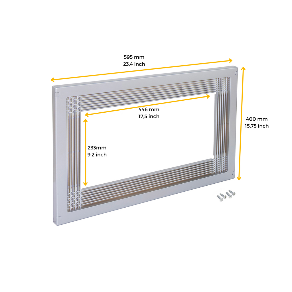 Microwave frame, for recessed mounting in kitchen units, module 600mm, 600x400mm, Plastic, Silver painted Aluminium-1